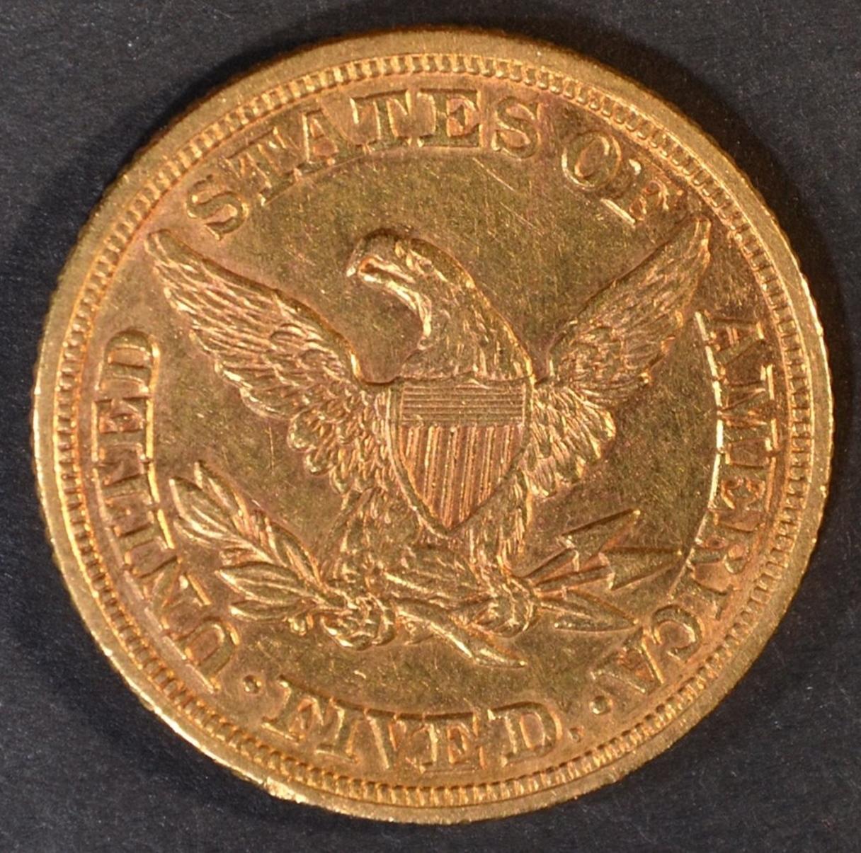 1852 $5 GOLD LIBERTY  BU  OLD CLEANING