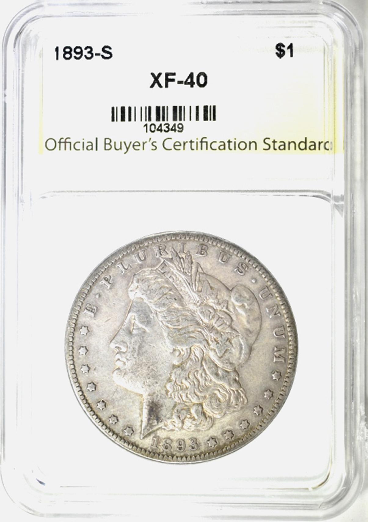 1893-S MORGAN DOLLAR, OBCS XF VERY SCARCE COIN