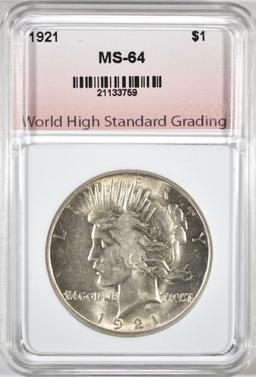 1921 PEACE DOLLAR, WHSG CH/GEM BU