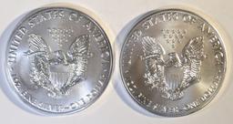 2- GEM BU 2019 AMERICAN SILVER EAGLES