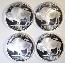 4- BUFFALO/INDIAN .999 1oz SILVER ROUNDS