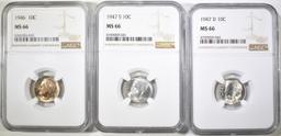 1946, 47-D & 47-S ROOSEVELT DIMES, NGC MS-66