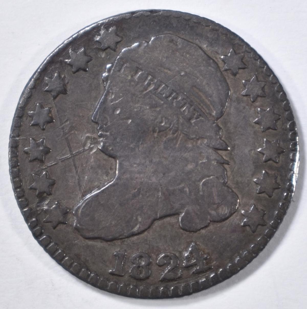 1824/2 BUST DIME, VG rim damage