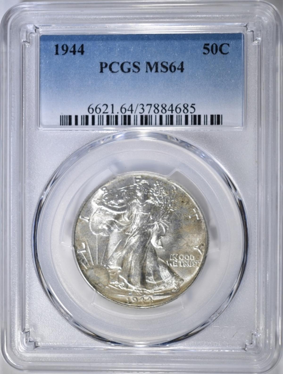 1944 WALKING LIBERTY HALF DOLLAR, PCGS MS-64