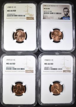 4 LINCOLN CENTS NGC MS-66 RD