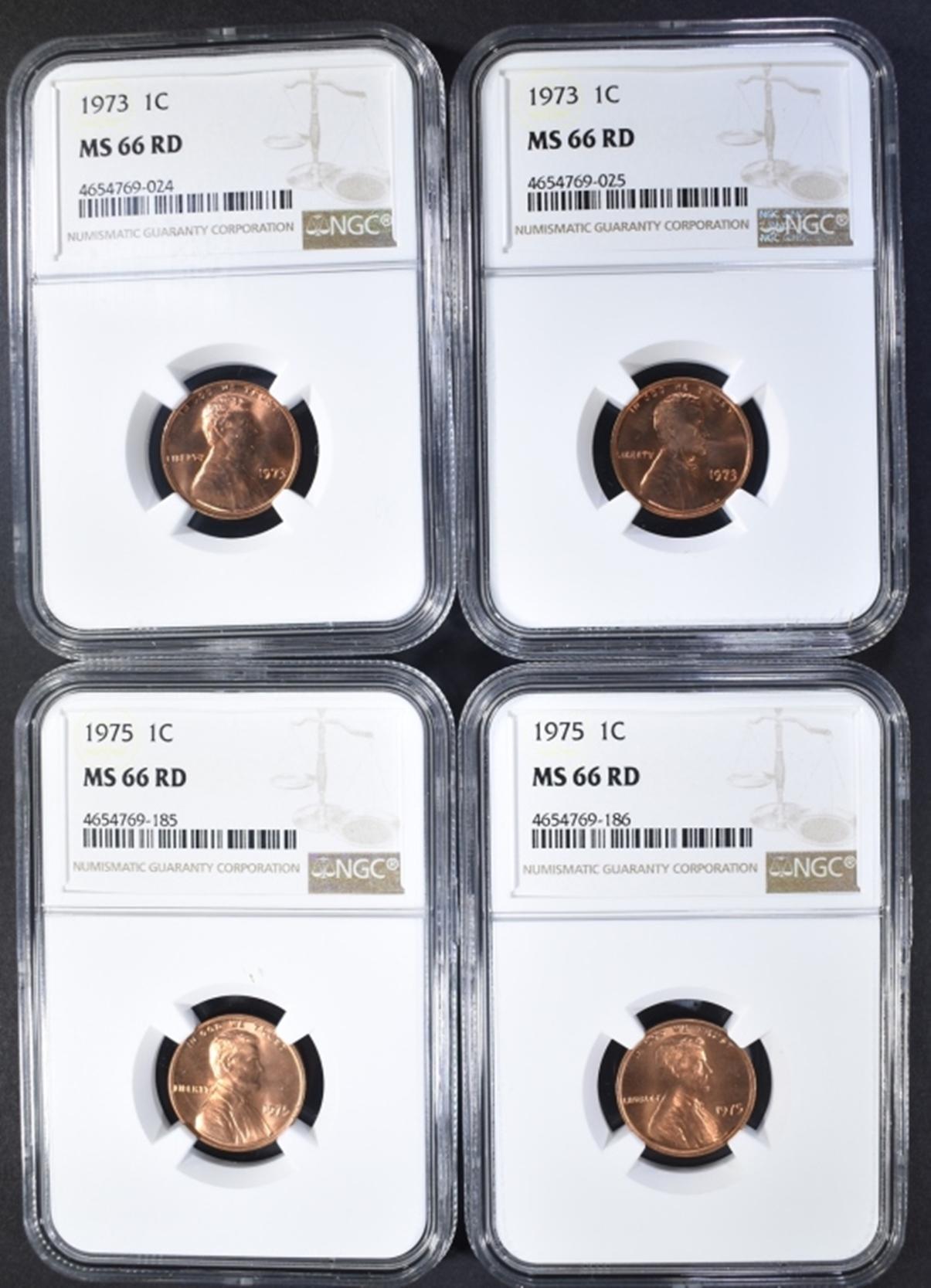 4 -NGC MS66RD LINCOLN CENTS: 2-1973,