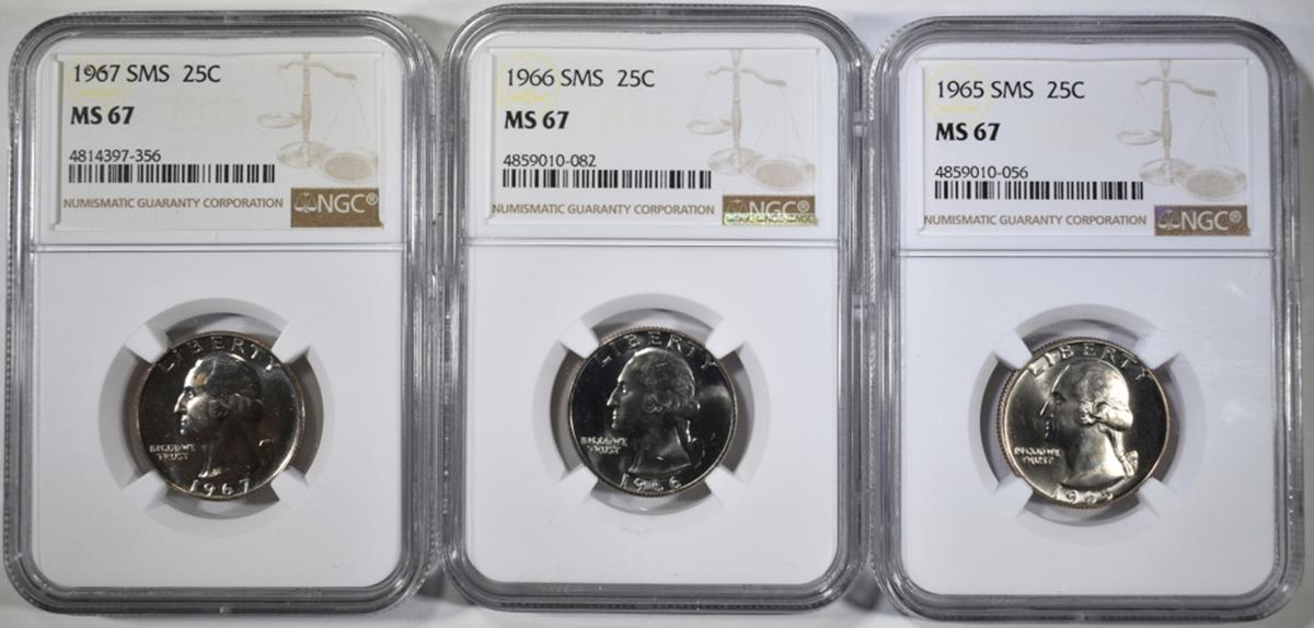 1965, 66 & 67 SMS WASHINGTON QUARTERS, NGC MS-67