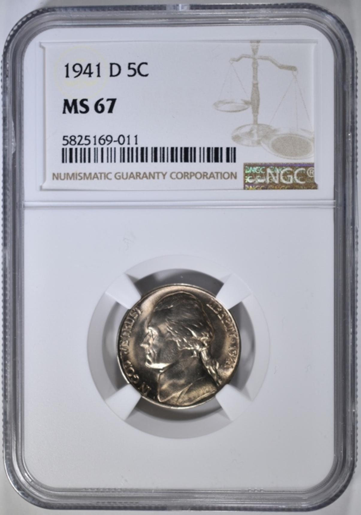 1941-D JEFFERSON NICKEL, NGC MS-67