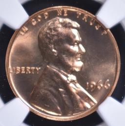 1966 SMS LINCOLN CENT, NGC MS-68 RED