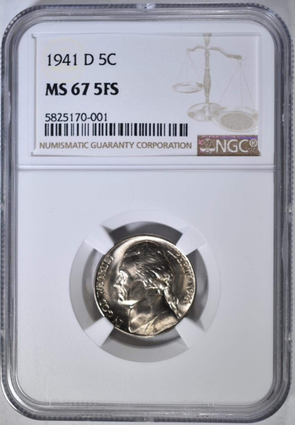 1941-D JEFFERSON NICKEL, NGC MS-67 5FS