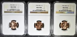 1965, 66 & 67 SMS LINCOLN CENTS, NGC MS-67 RED