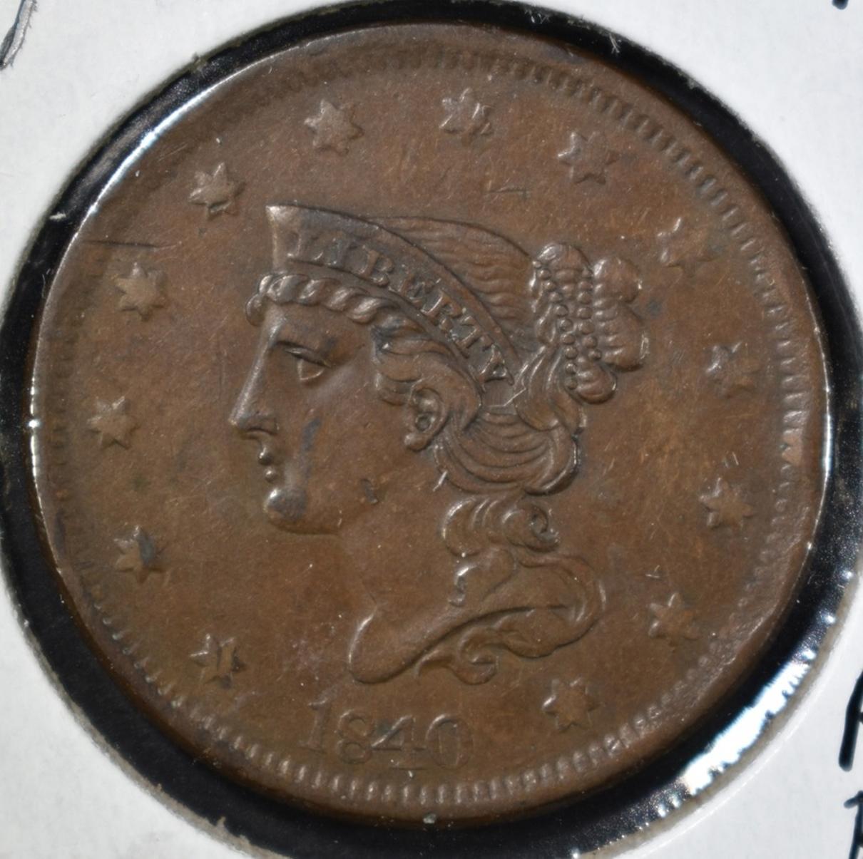 1840 LARGE CENT XF small rim bump