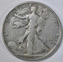 1938-D WALKING LIBERTY  HALF DOLLAR, VF