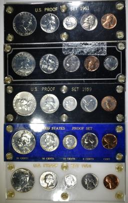 1958, 59, 60, 61 7 64 U.S. PROOF SETS IN PLASTIC