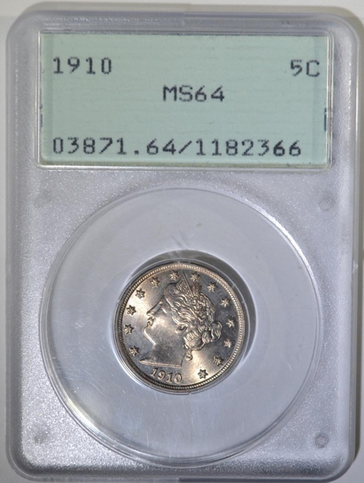 1910 LIBERTY NICKEL, PCGS MS-64 OGH