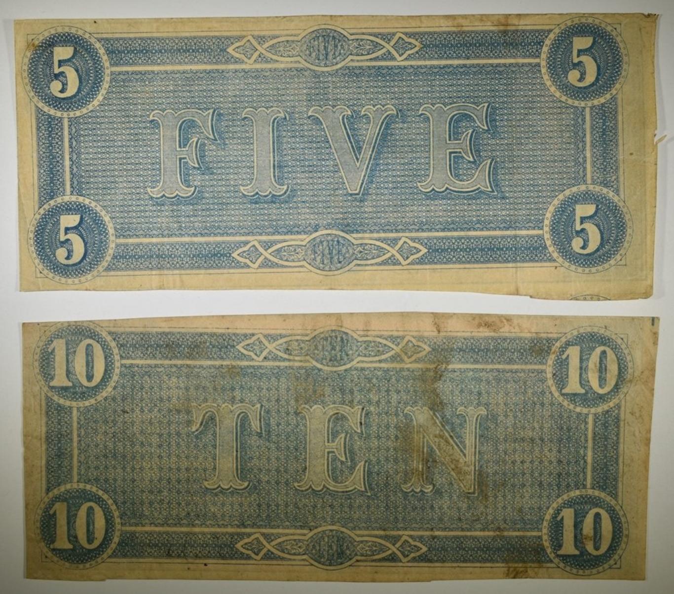 1864 $5 & $10 CONFEDERATE NOTES