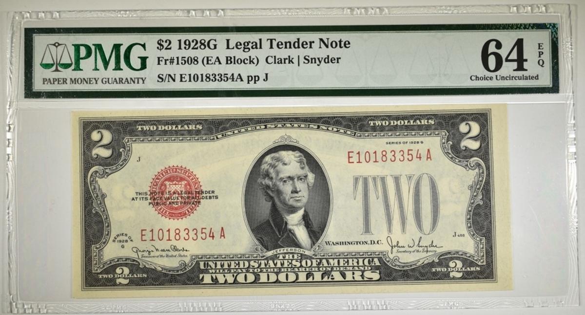 1928G $2.00 LEGAL TENDER NOTE, PMG 64 EPQ