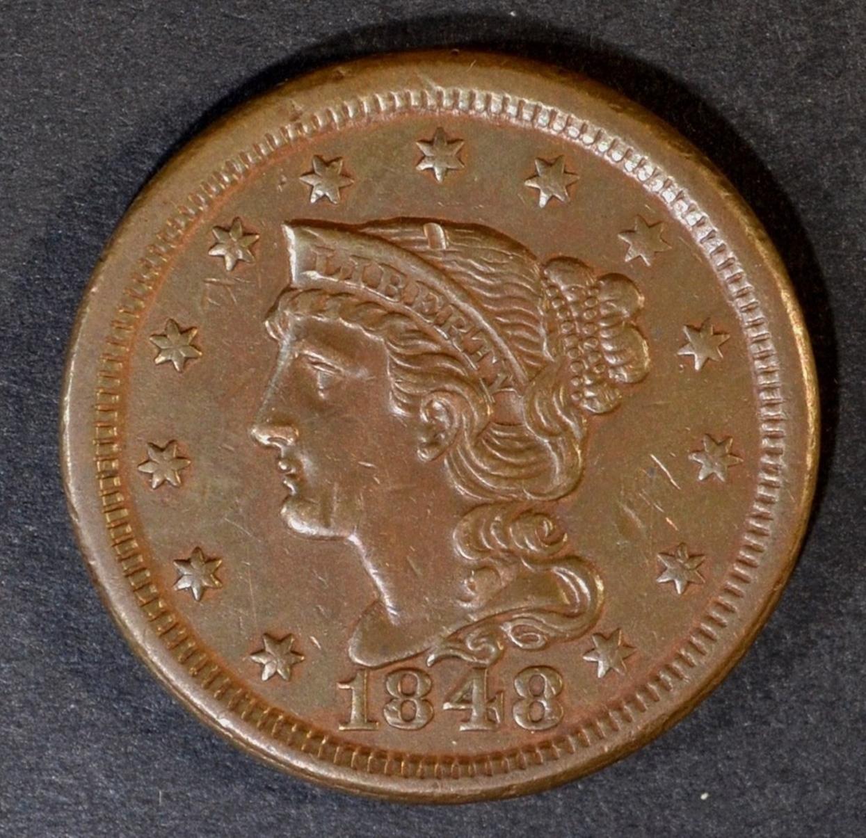 1848 LARGE CENT AU/BU