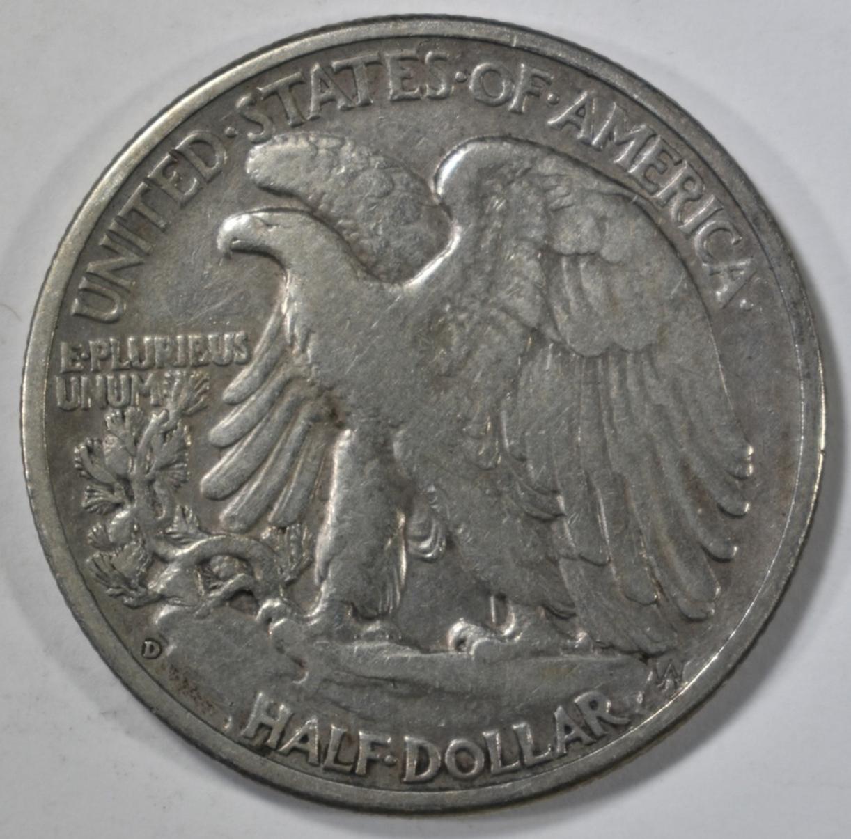 1938-D WALKING LIBERTY HALF DOLLAR, VF