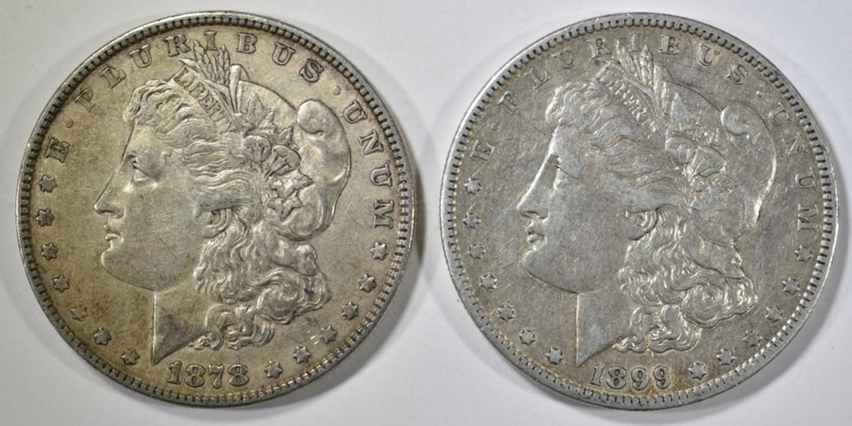 1878 7TF REV 78 & 1899-O MORGAN DOLLARS XF