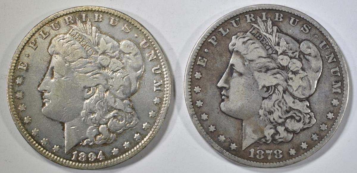 1894-O VF & 78 7TF FINE MORGAN DOLLARS