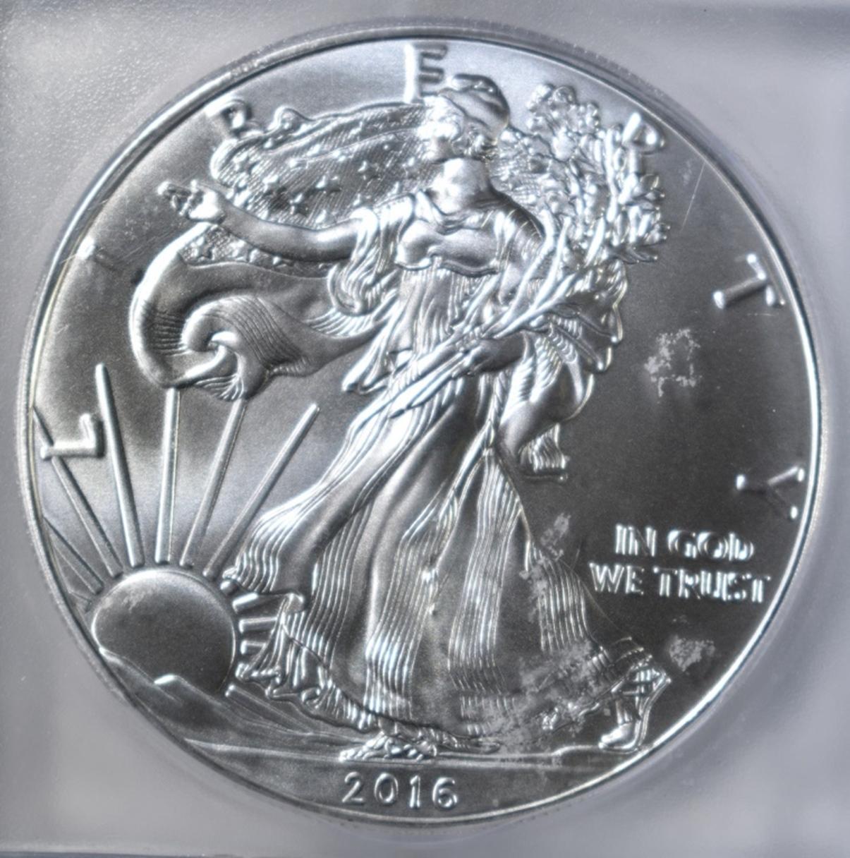 2016 SILVER EAGLE ICG MS-70 FIRST DAY OF ISSUE
