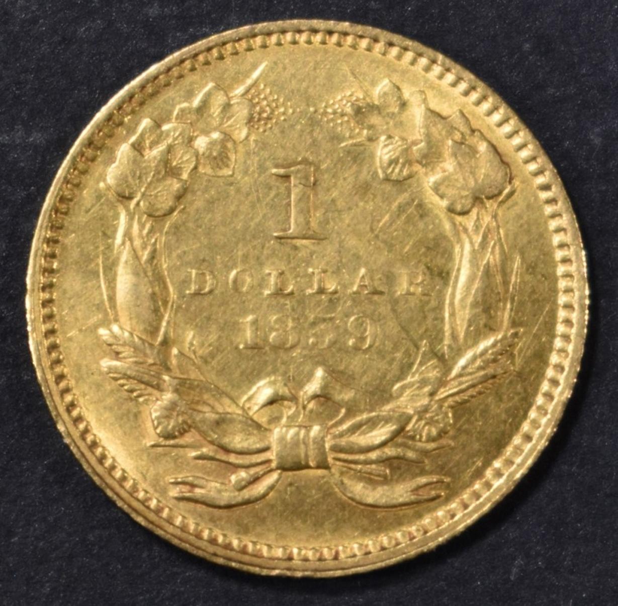 1859 $1 GOLD INDIAN PRINCESS  CH BU