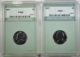 1957 & 61 JEFFERSON NICKELS NTC SUPER GEM PROOF