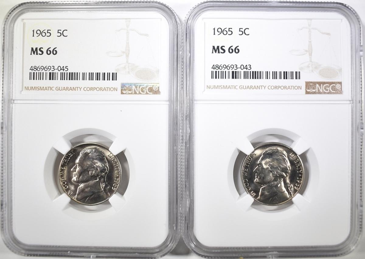 (2) 1965 NICKELS NGC MS-66