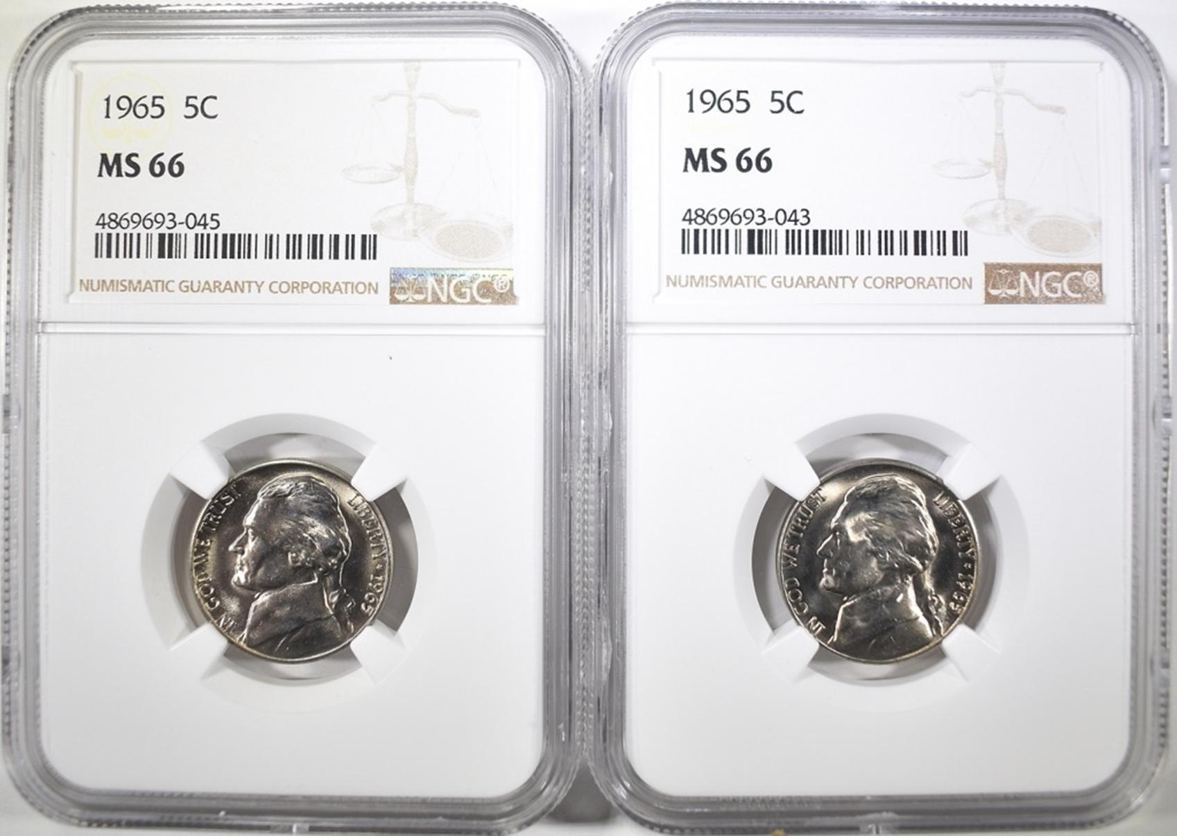 (2) 1965 NICKELS NGC MS-66