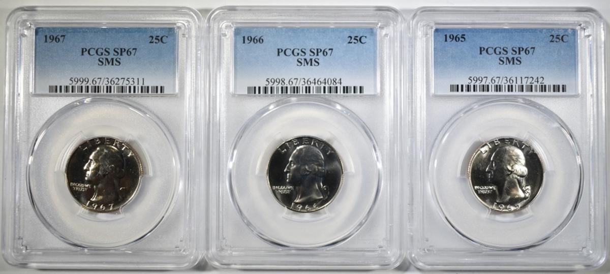 1965, 1966, & 1967 SMS QUARTERS, PCGS SP67