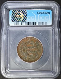 1853 LARGE CENT ICG AU-53