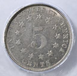 1883 SHIELD NICKEL, ICG AU-58