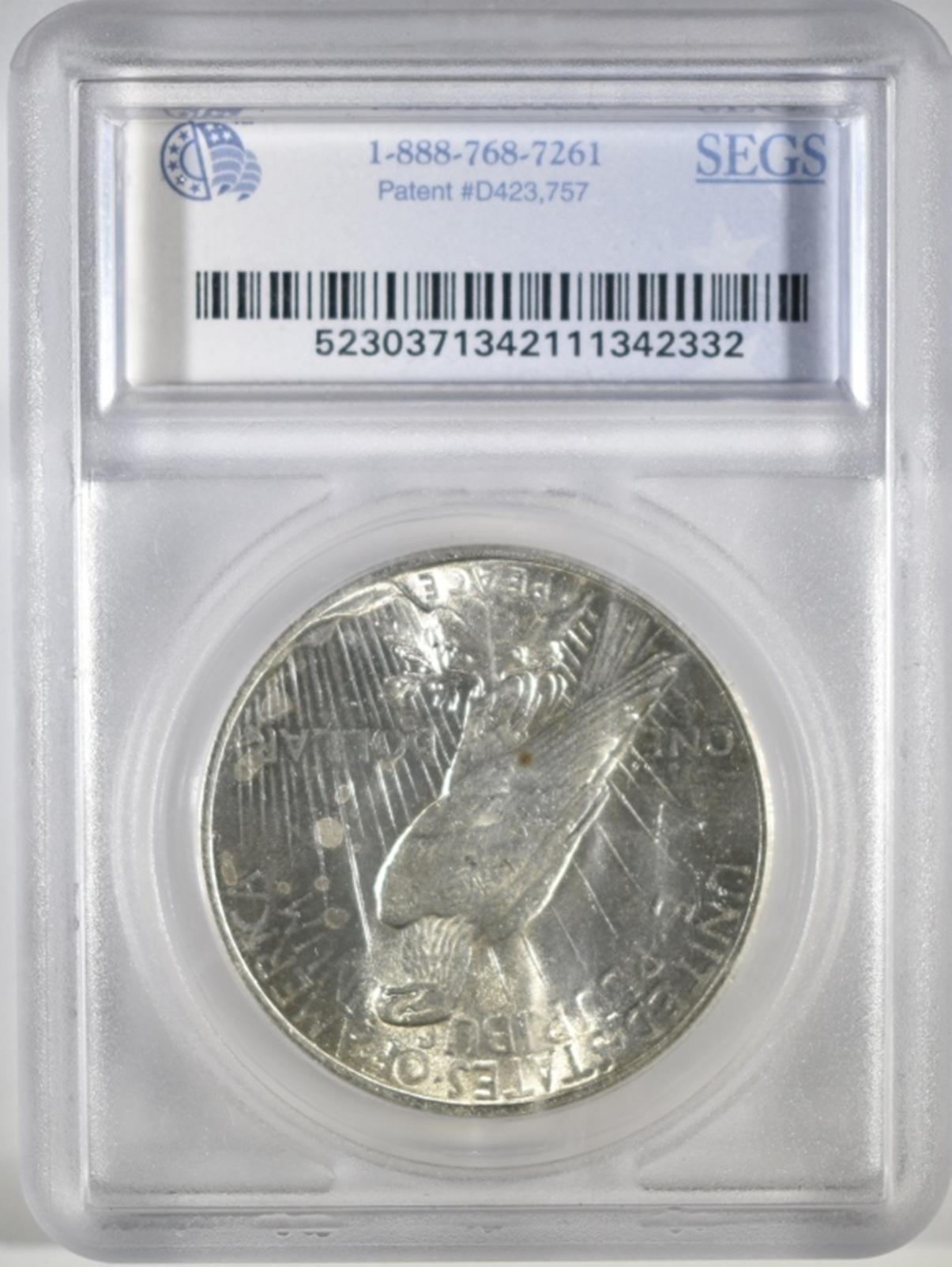 1923 PEACE DOLLAR, SEGS CH BU