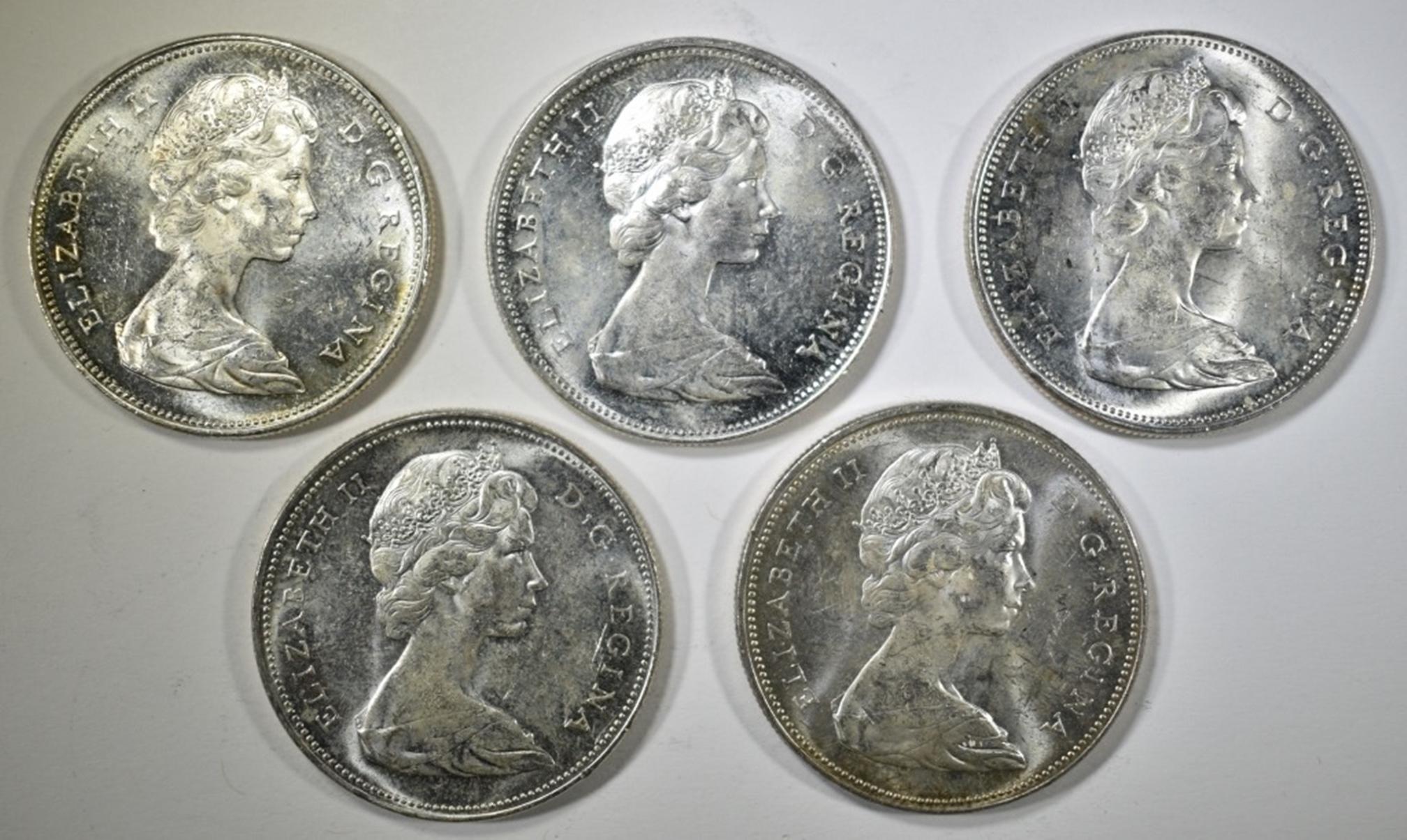 5-CH BU 1966 CANADIAN SILVER DOLLARS