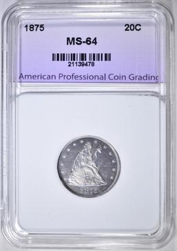 1875 20 CENT PIECE, APCG CH/ GEM BU