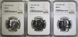 1965, 66, 67 SMS KENNEDY HALF DOLLARS, NGC MS-67