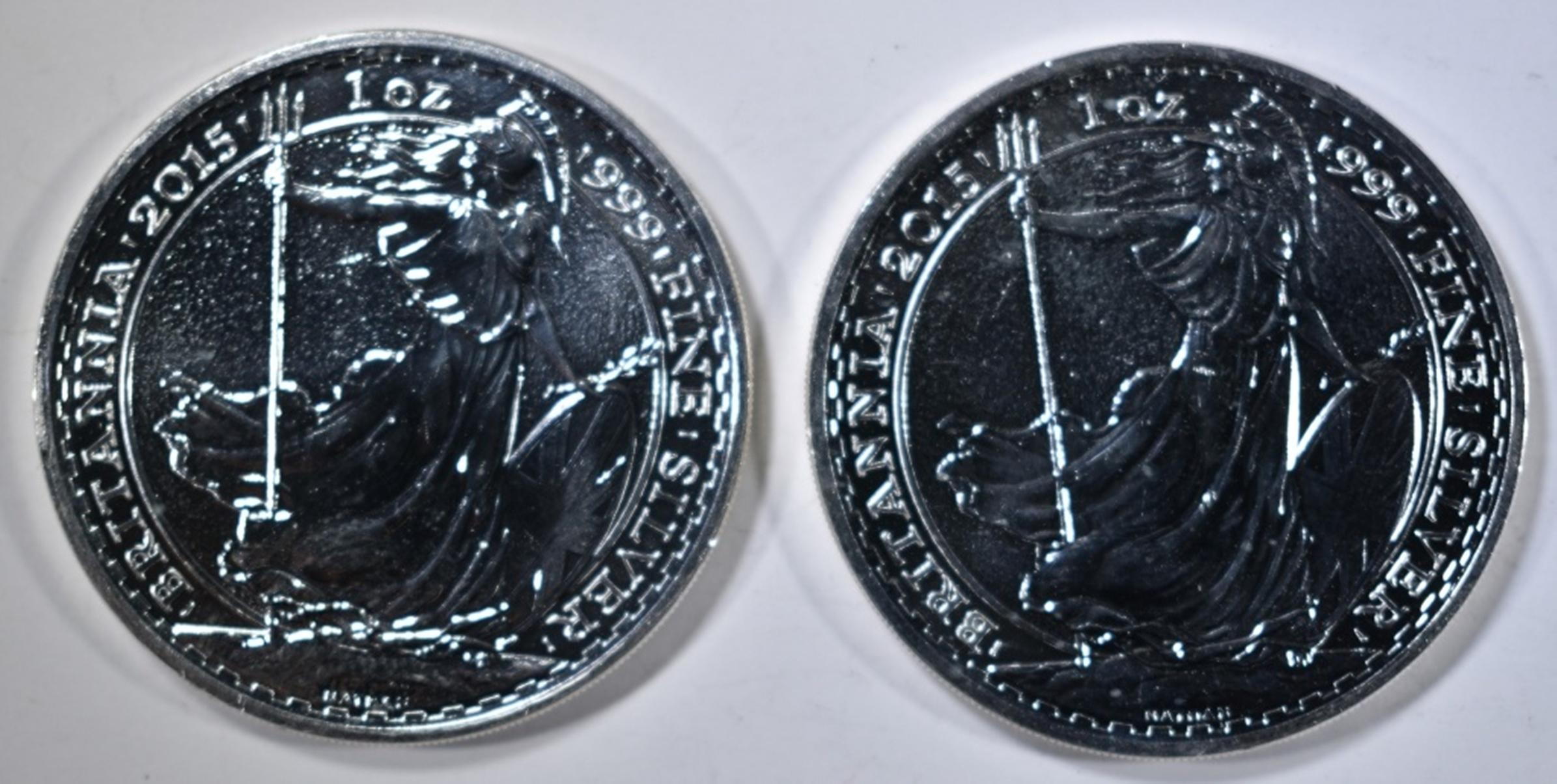 2-BU 2015 BRITISH 1oz SILVER BRITANNIA COINS