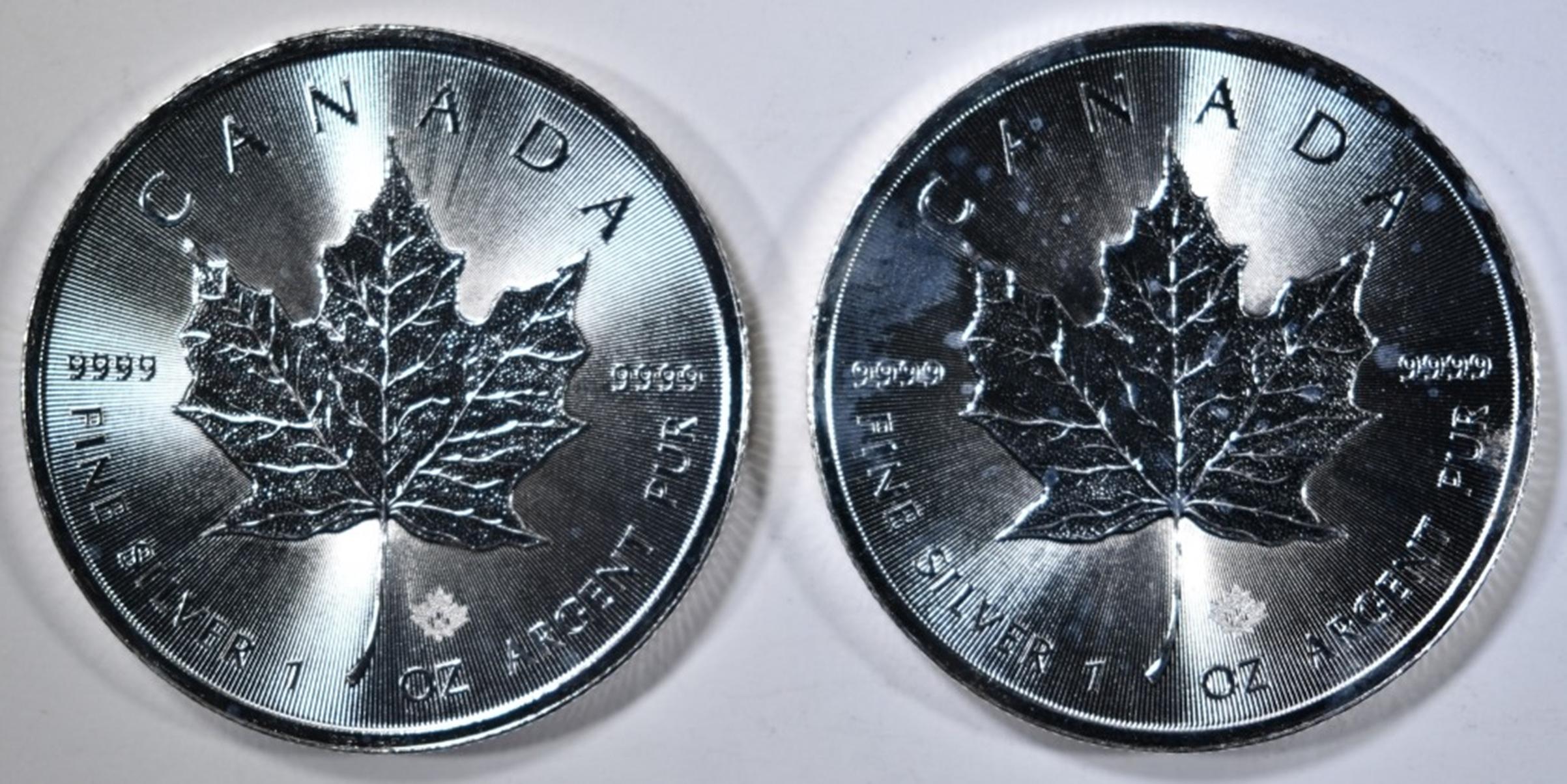 2-BU 2015 CANADA 1oz SILVER MAPLE LEAF COINS