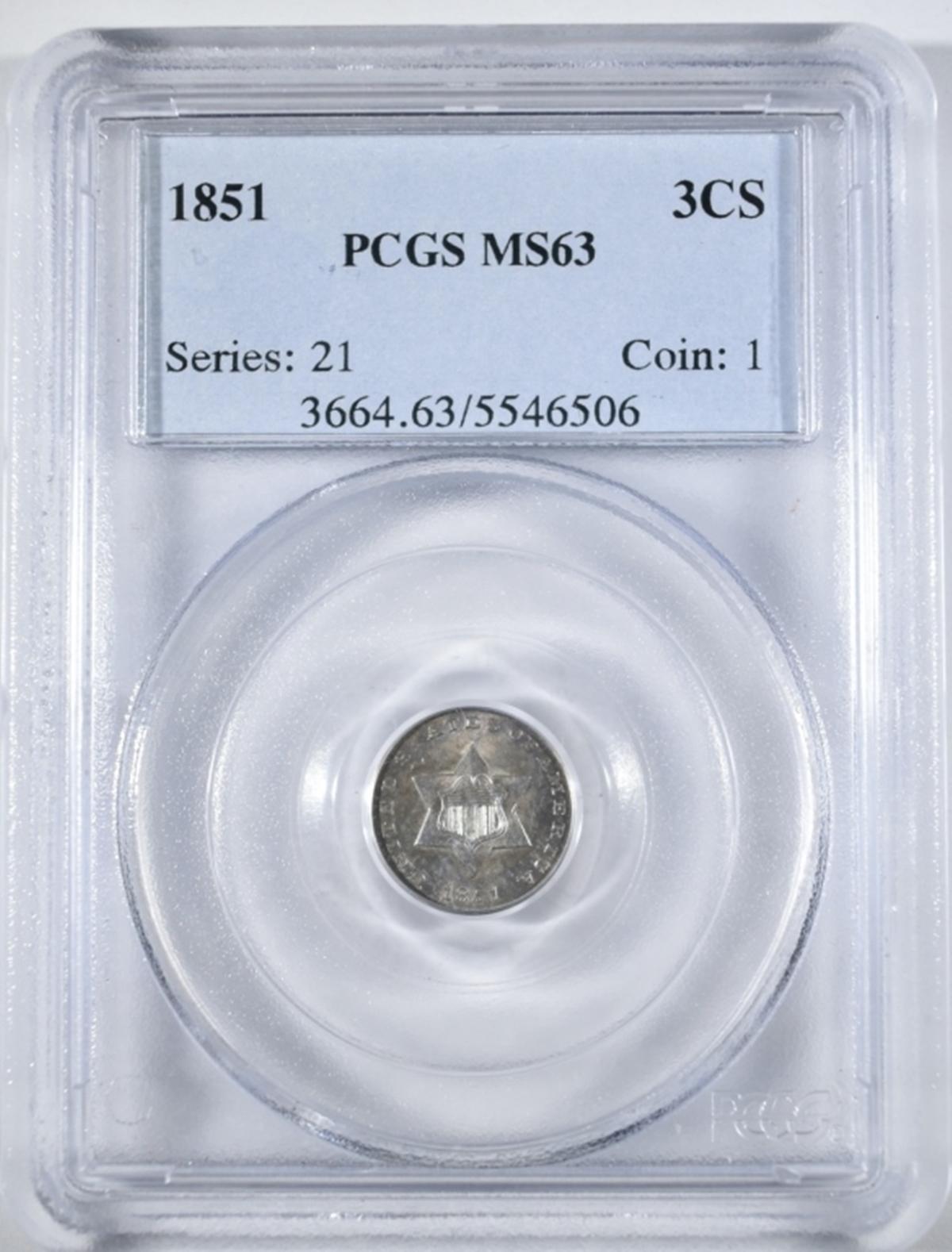 1851 3 CENT SILVER  PCGS MS-63