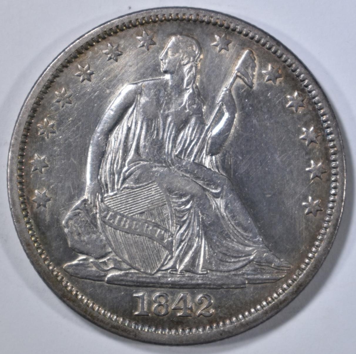 1842 SEATED LIBERTY HALF DOLLAR XF/AU