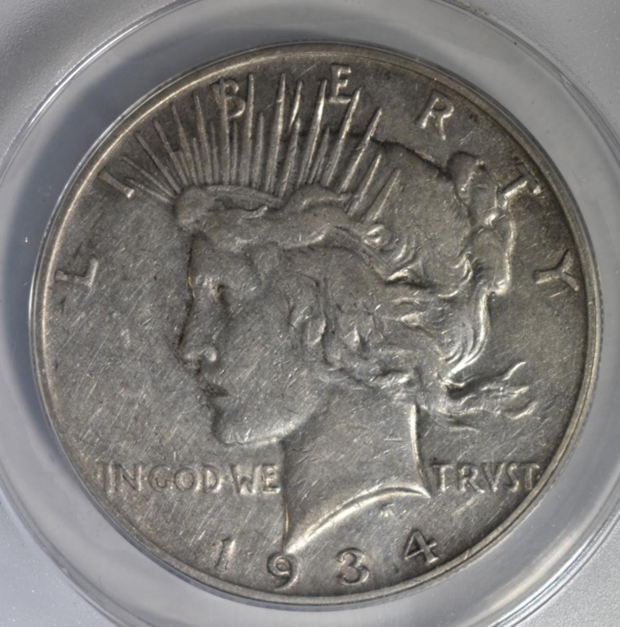 1934-S PEACE DOLLAR  ANACS EF-40 DETAILS