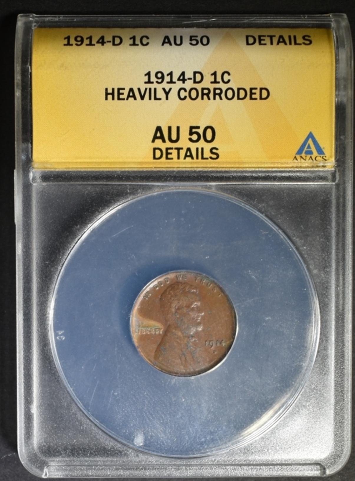 1914-D LINCOLN CENT  ANACS  AU-50 DETAILS