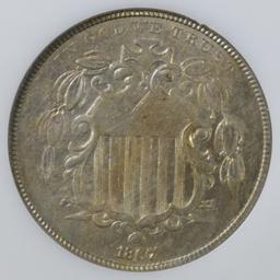 1867 SHIELD NICKEL  PCI  AU BU