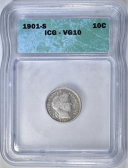 1901-S BARBER DIME  ICG VG-10