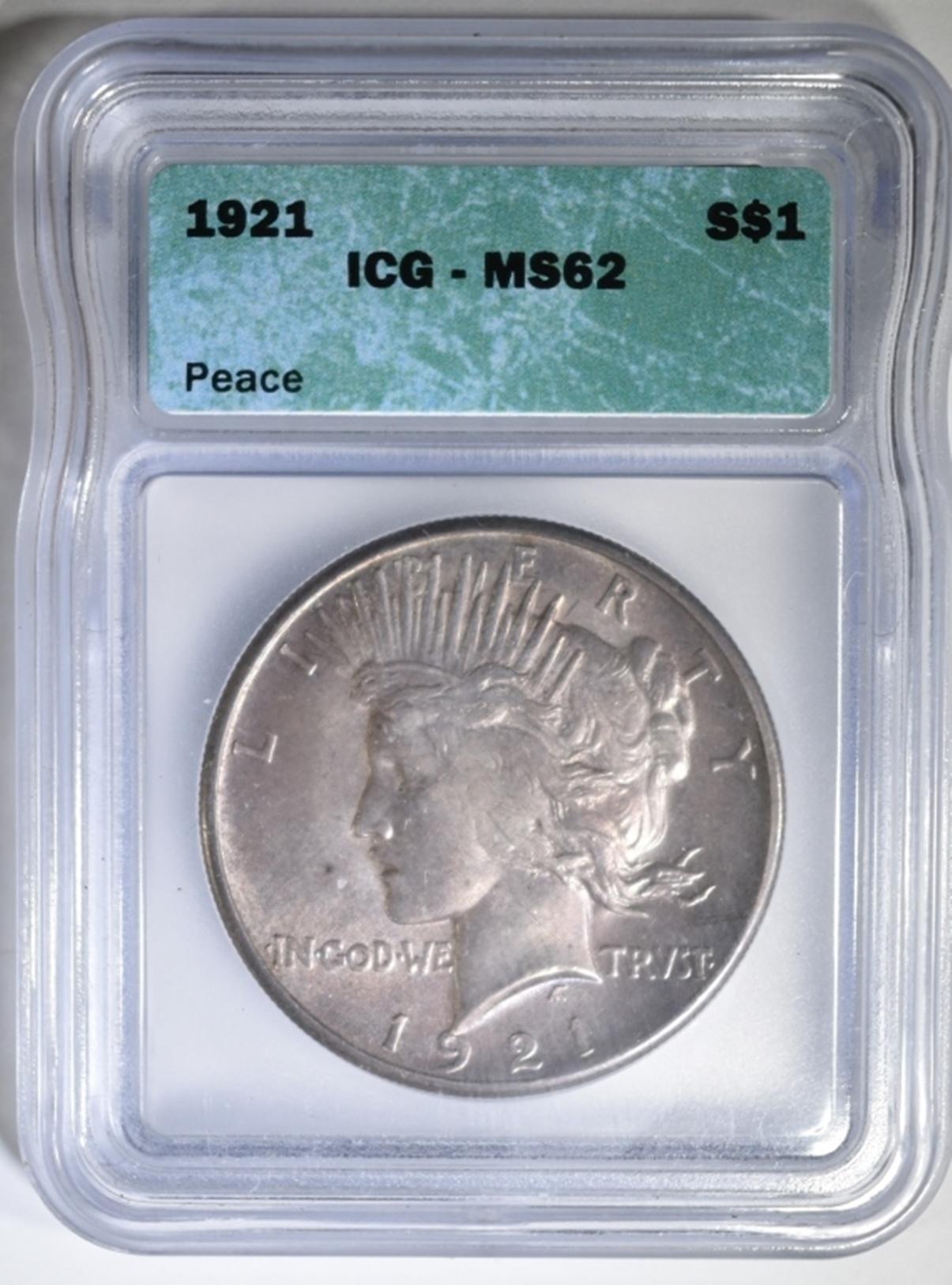 1921 PEACE DOLLAR  ICG MS-62