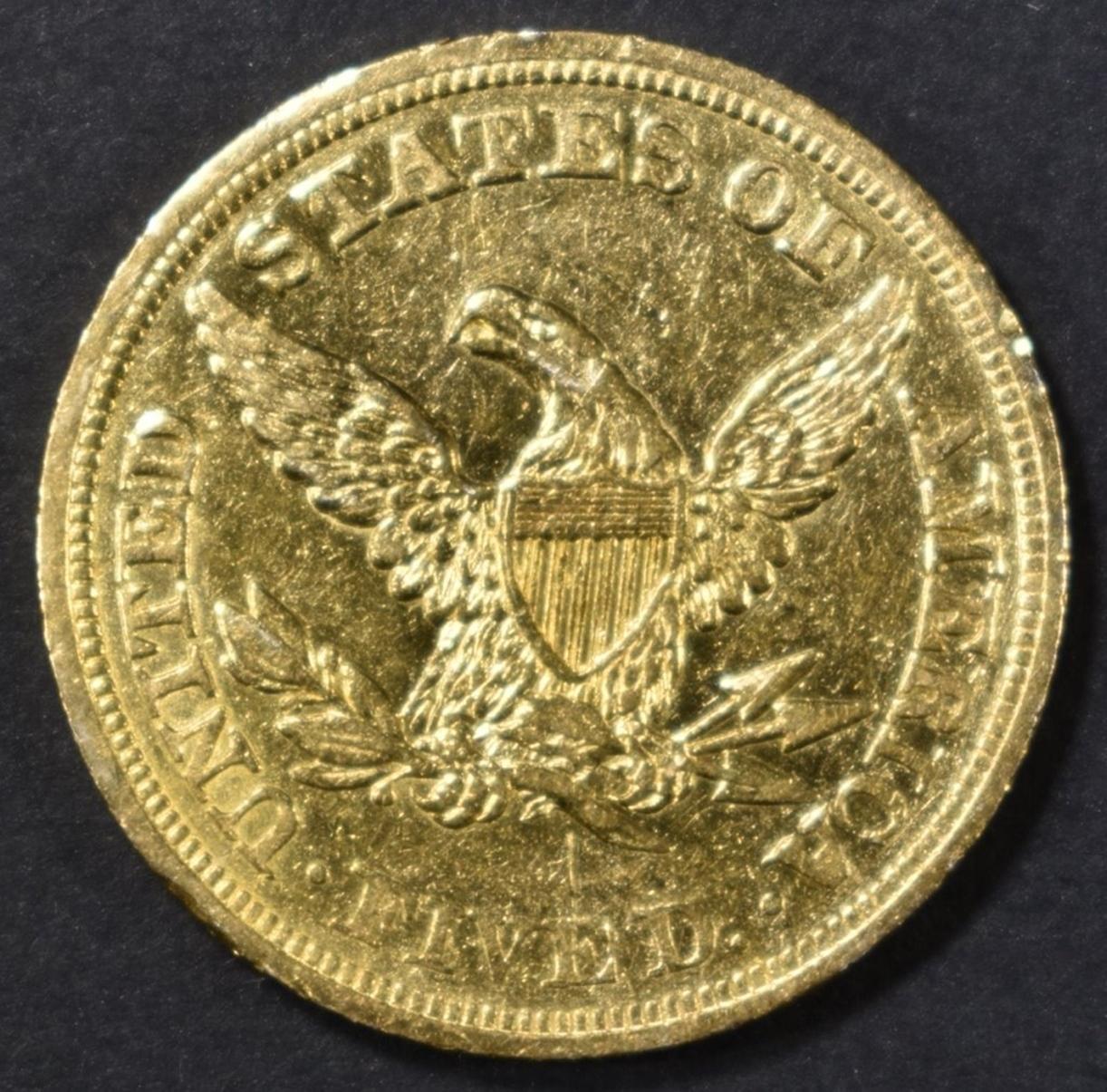 1845 $5 GOLD LIBERTY CH AU