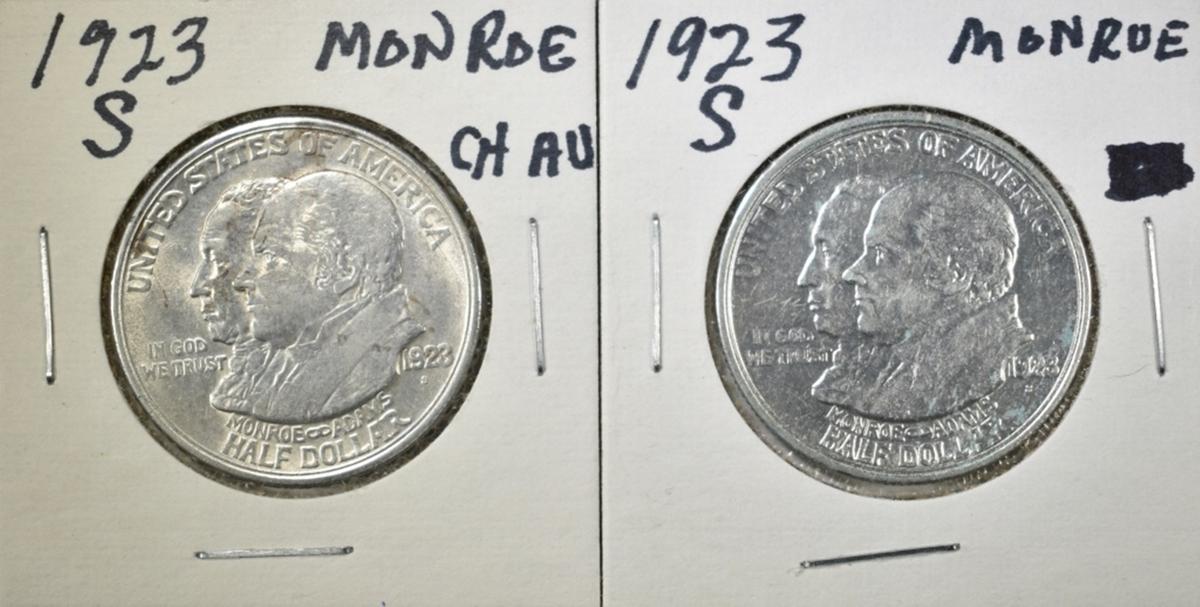 2-1923-S MONROE COMMEM HALF DOLLARS BU & CH AU