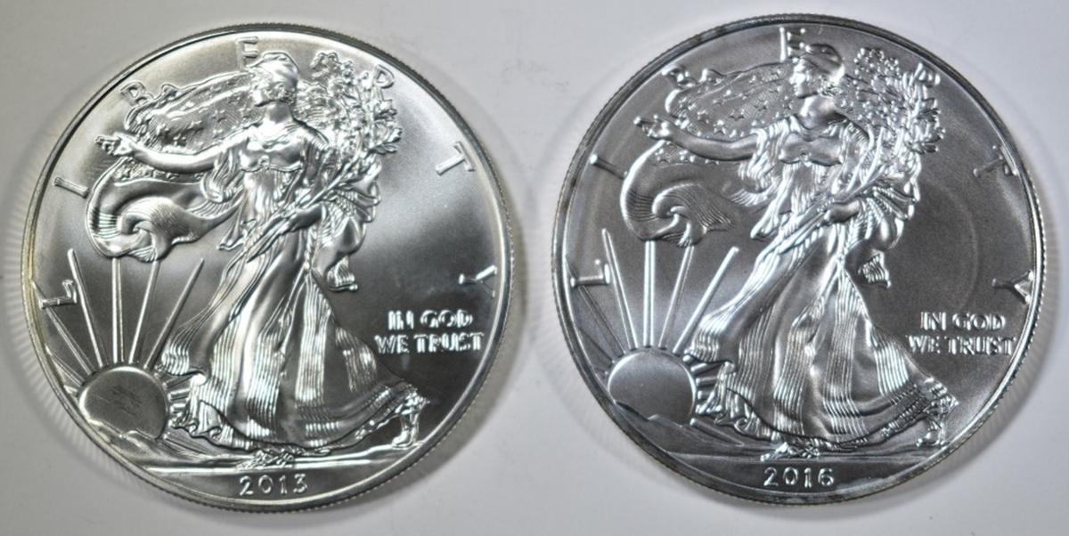 2013 & 16 BU AMERICAN SILVER EAGLES