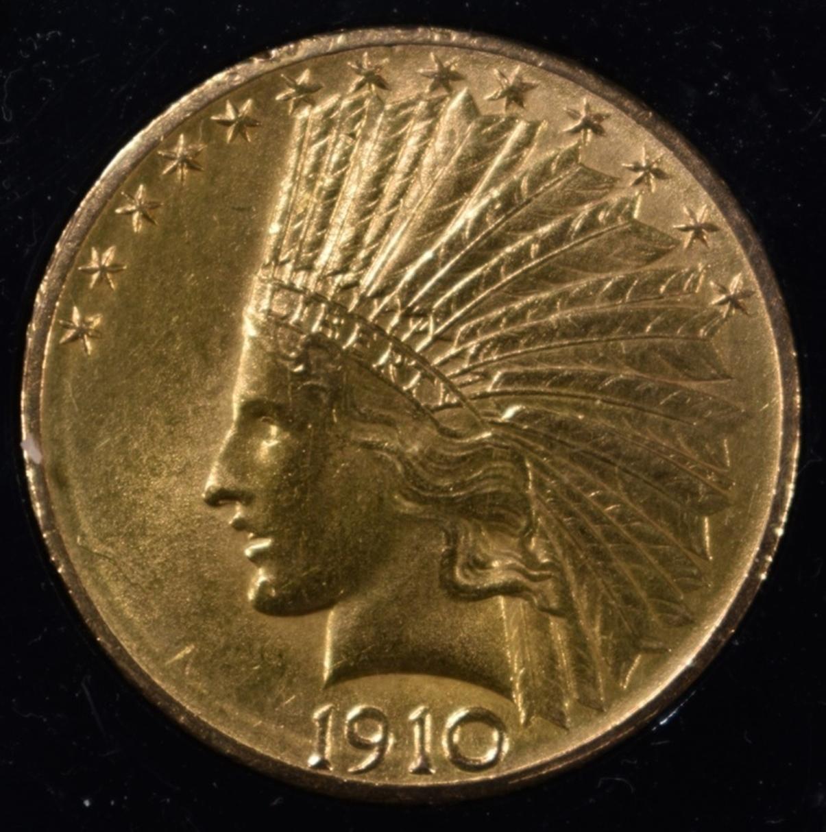 1910-D $10.00 GOLD INDIAN CH BU IN PLASTIC HOLDER